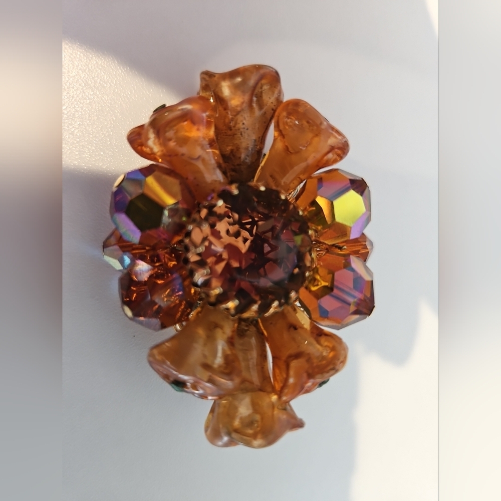 Gorgeous and Rare. 1960's Vendome Vintage Cognac Colors Glass and Bead Brooch.